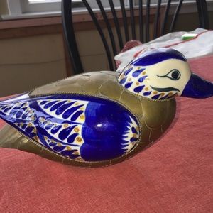 Vintage brass enamel pottery duck